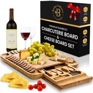 Charcuterie Board - Bamboo Cheese Board and Charcuterie Gift Set with Knife!